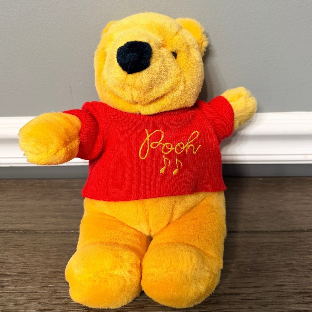 Vintage Disney Winnie the Pooh Plush Sears Red Sweater Musical Notes 11 inch